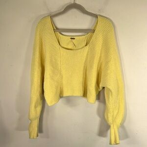 Free People Cropped Chunky Ribbed Dolman Sleeve Women’s Size M Yellow Sweater